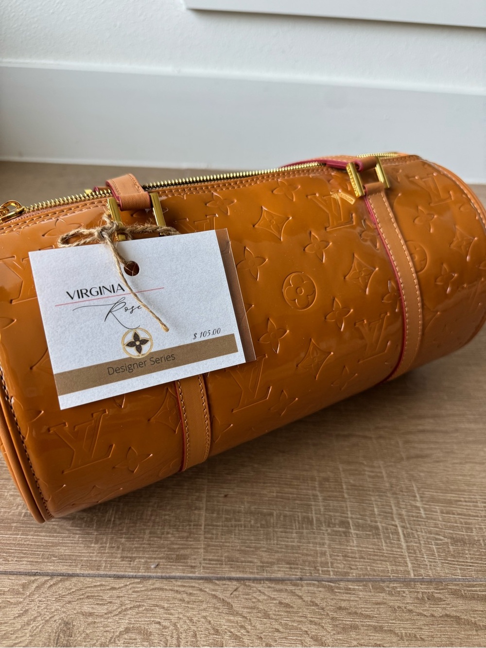 Women's Glossy Monogram Barrel Bag in Caramel